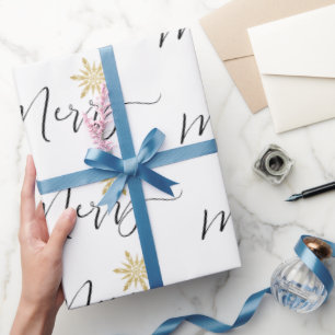 Calligraphic Gold Glitter Snowflakes Christmas Wrapping Paper