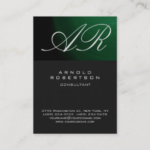 Calligraphic Gray Green Monogram Business Card