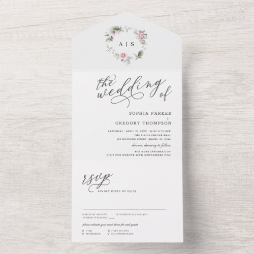 Calligraphic  Minimalistic Floral Wedding All In One Invitation
