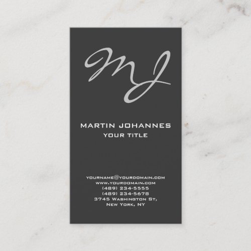 Calligraphic Monogram Dark Grey Business Card