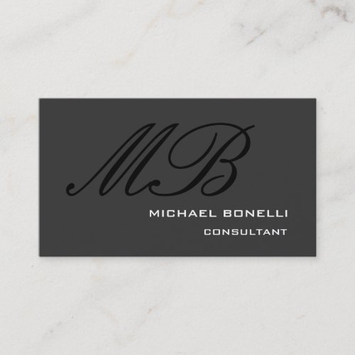 Calligraphic Monogram Grey Black Business Card