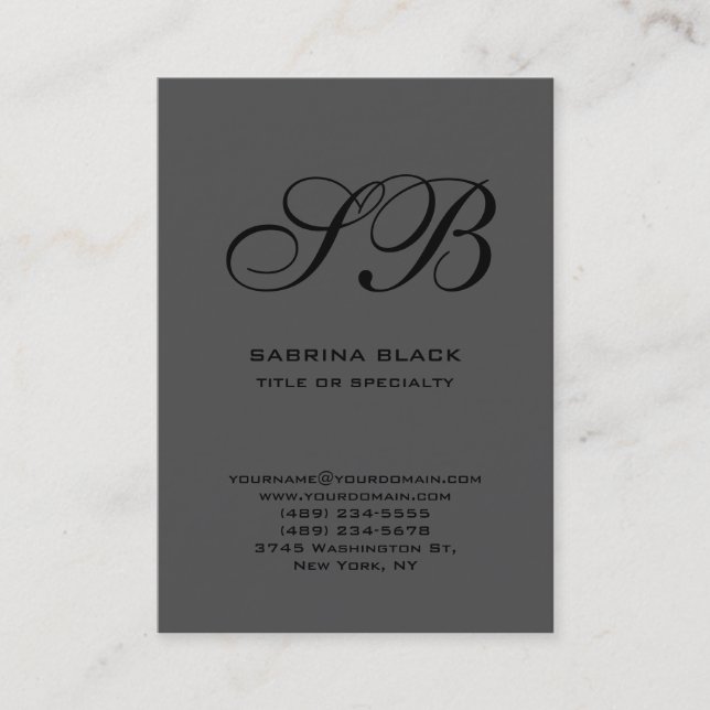 Calligraphic Monogram Grey Black Business Card (Front)