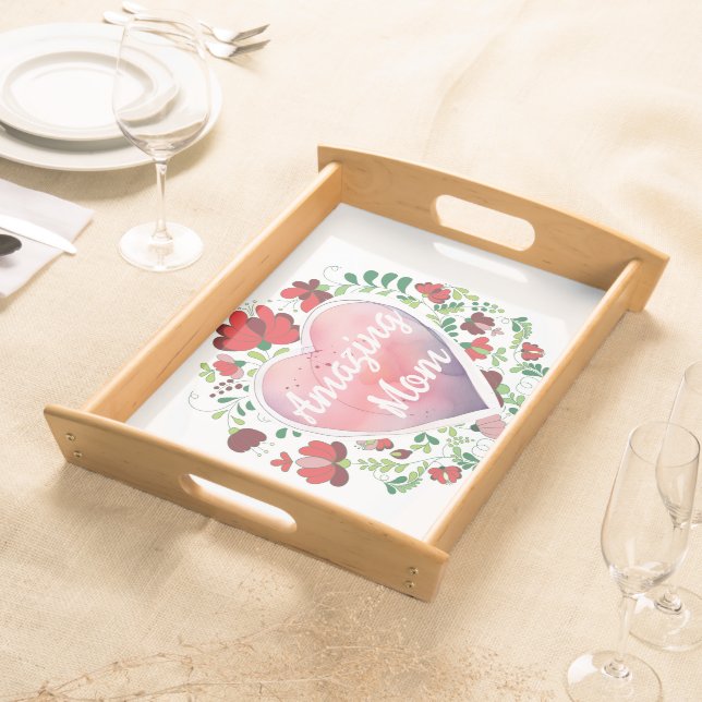 Calligraphic Script Amazing Mom, Mother's day Gift Serving Tray (Front)