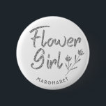 Calligraphic Silver Flower Girl pin<br><div class="desc">Glittering Flower Girl pin for Bridal shower or Wedding party will look great with any outfit. Pin can be personalized with Flower girl's name or any other detailes. Different color options available.</div>