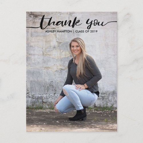 Calligraphic Thank You Graduation Photo Postcard