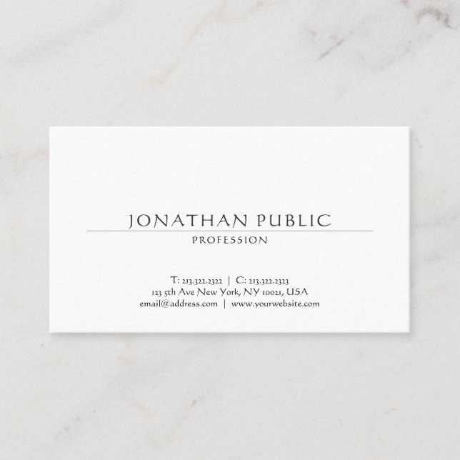 Calligraphic Typed Elegant Simple Professional Top Business Card (Front)