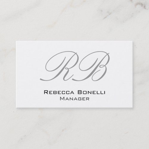 Calligraphic White Monogram Manager Business Card