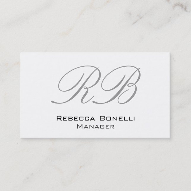 Calligraphic White Monogram Manager Business Card (Front)