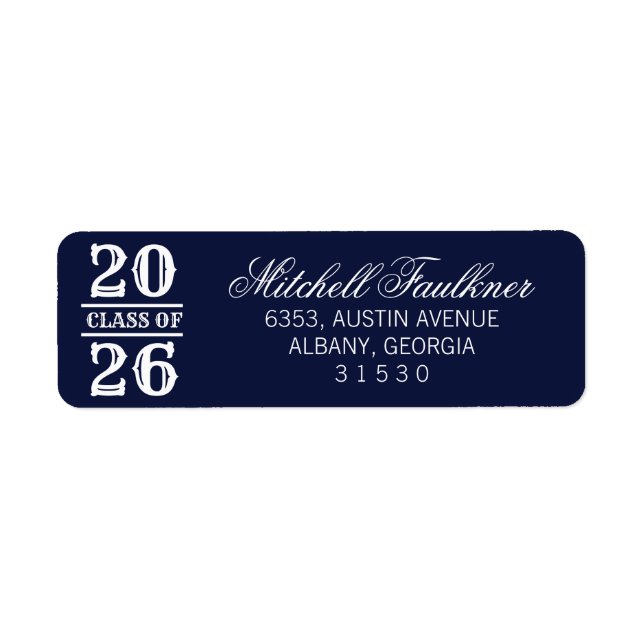 Calligraphy 2024 Graduation Blue Return Address  Label (Front)