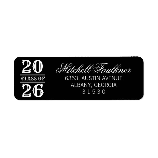 Calligraphy 2025 Graduation Black Return Address  Label (Front)