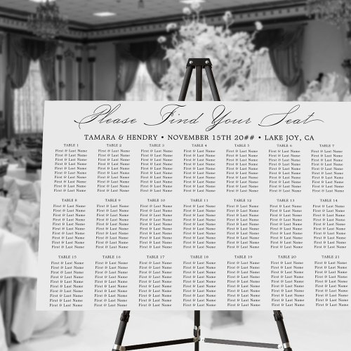 Calligraphy 21 Table Black and White Seating Chart Foam Board