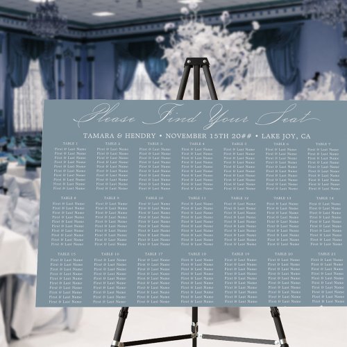 Calligraphy 21 Table Dusty Blue Seating Chart Foam Board