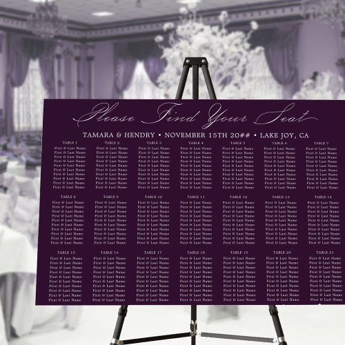 Calligraphy 21 Table Purple Wedding Seating Chart Foam Board