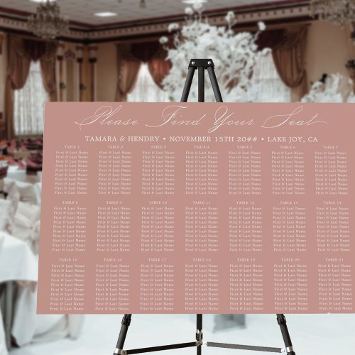 Calligraphy 21 Table Rose Gold Seating Chart Foam Board