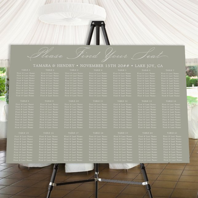 Calligraphy 21 Table Sage Green Seating Chart Foam Board (Creator Uploaded)