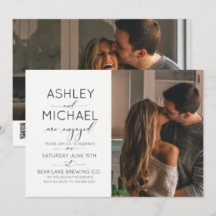 Calligraphy 2 Photo QR Code Engagement Party Invitation