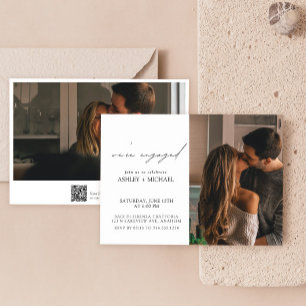 Calligraphy 2 Photo QR Code Engagement Party Invitation