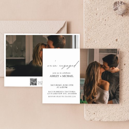 Calligraphy 2 Photo QR Code Engagement Party Invitation