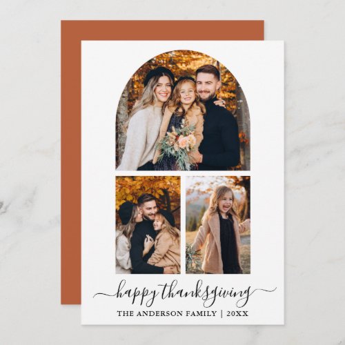 Calligraphy 3 Photo Arch Thanksgiving Terracotta Holiday Card