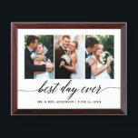 Calligraphy 3 Photo Best Day Ever Wedding Plaque<br><div class="desc">Calligraphy 3 Photo Best Day Ever Wedding Plaque</div>