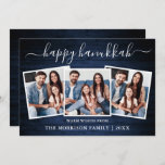 Calligraphy 3 Photo Blue Wood Happy Hanukkah Holiday Card<br><div class="desc">Modern Trendy Calligraphy Script 3 Photo Family Photo Collage Happy Hanukkah Card - Rustic Country Blue Wood</div>