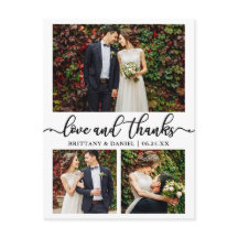 Calligraphy 3 Photo Wedding Collage Thank You