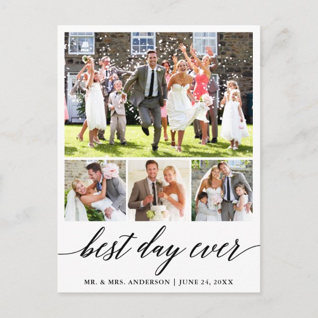 Calligraphy 4 Photo Best Day Ever Thank You Postcard (Front)