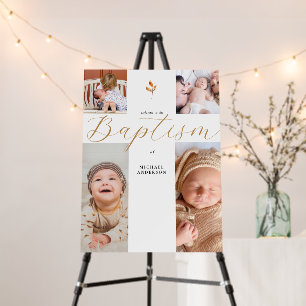 Calligraphy 4 Photo Collage Cross Baby Baptism Foam Board