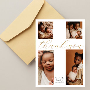 Calligraphy 4 Photo Collage Cross Baptism Thank You Card