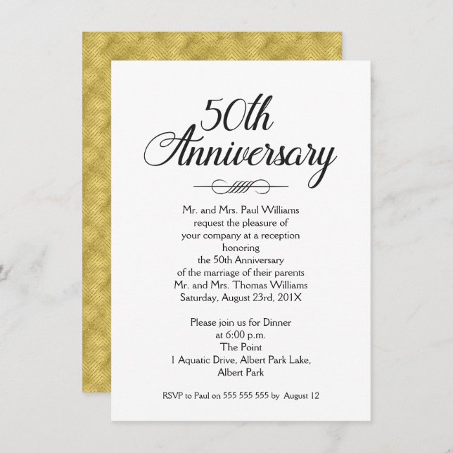 calligraphy 50th Wedding Anniversary Invitation (Front/Back)