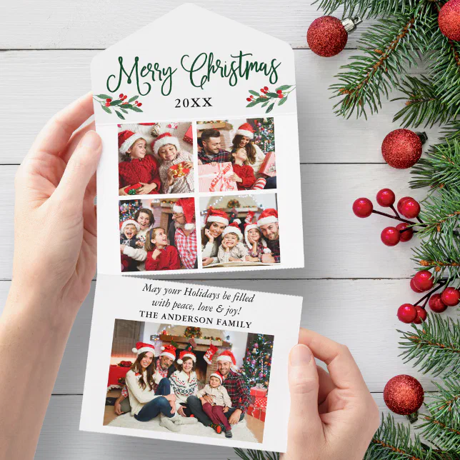 Calligraphy 5 Photo All In One Christmas Card | Zazzle