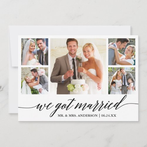 Calligraphy 5 Photo Wedding Announcement Card