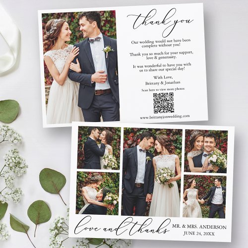 Calligraphy 6 Photos QR Code Love Thanks Wedding Thank You Card