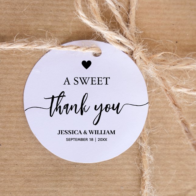 calligraphy a Sweet Thank You wedding favor Classic Round Sticker (Creator Uploaded)