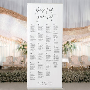 Calligraphy Alphabetical Wedding Seating Chart Retractable Banner