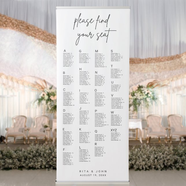 Calligraphy Alphabetical Wedding Seating Chart Retractable Banner (Creator Uploaded)