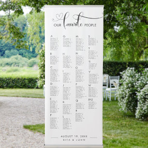 Calligraphy Alphabetical Wedding Seating Chart Retractable Banner