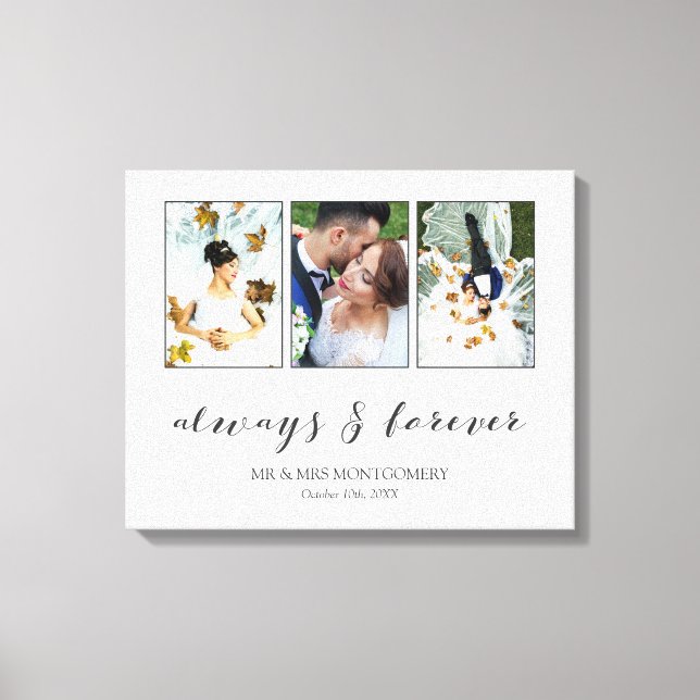 Calligraphy Always & Forever Wedding Photo Collage Canvas Print (Front)