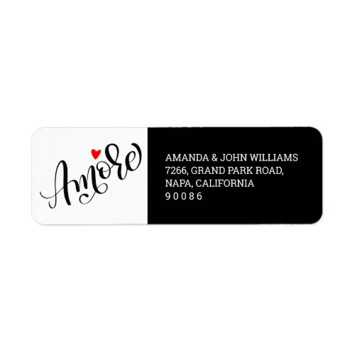 Calligraphy Amore Black and White Return Address Label