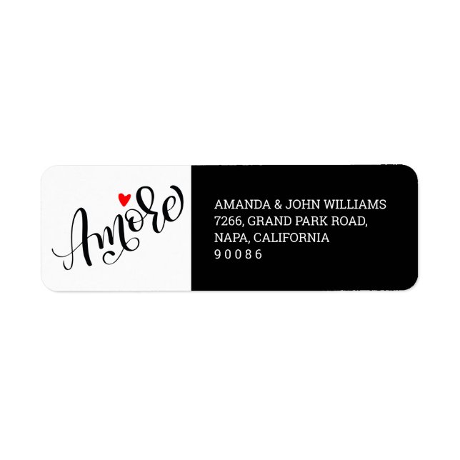 Calligraphy Amore Black and White Return Address Label (Front)