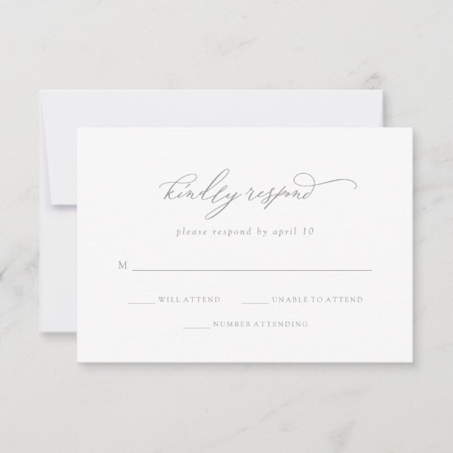 Calligraphy and Minimalist | Gray Wedding RSVP Card (Front)