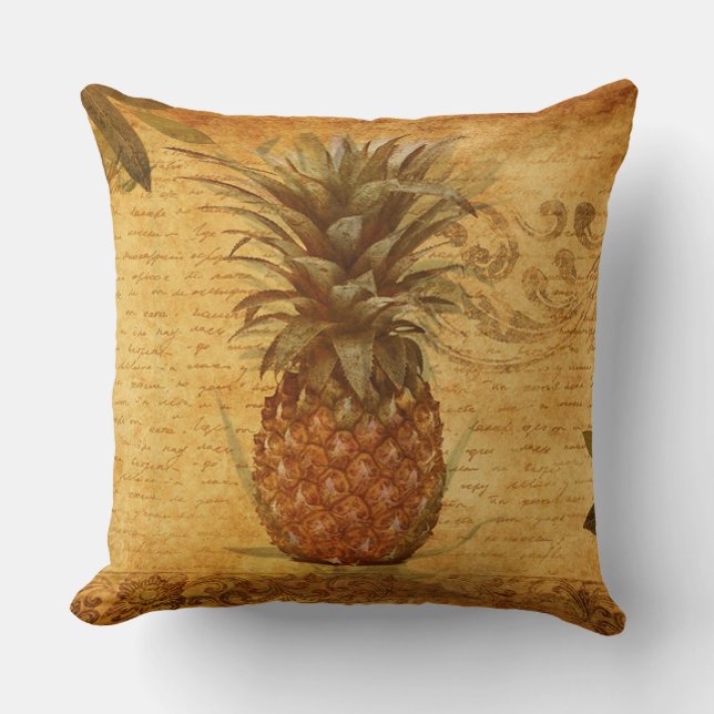 Calligraphy and Vintage Pineapple Art Throw Pillow (Front)