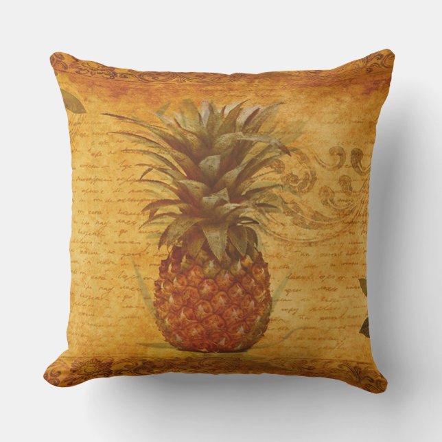 Calligraphy and Vintage Pineapple Outdoor Pillow (Front)
