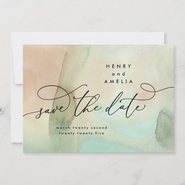 Calligraphy Antique Wash Save the Date Card (Front)