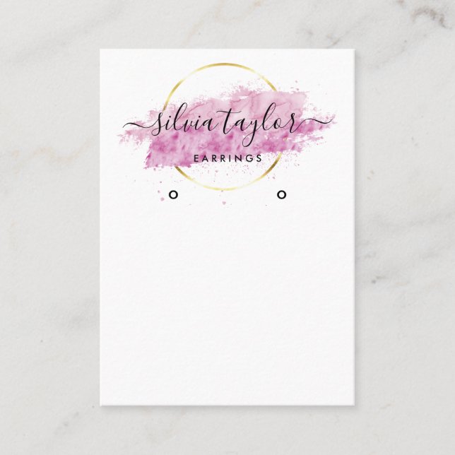 Calligraphy art Earring display card pink (Front)