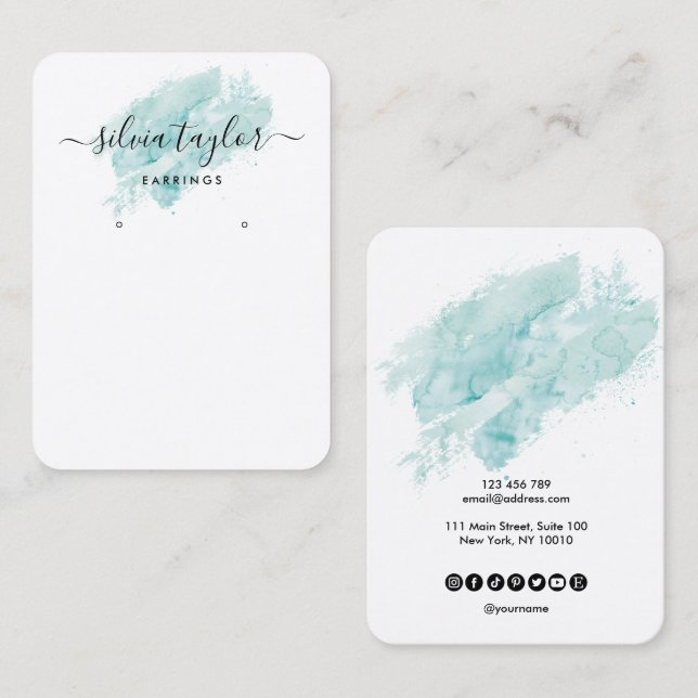 Calligraphy art Earring display card turquoise  (Front/Back)