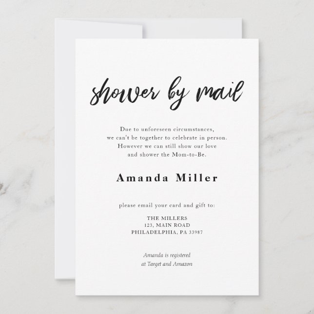 Calligraphy Baby Bridal Shower by mail Save The Date (Front)