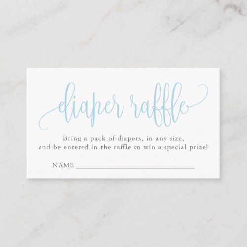 Calligraphy Baby Shower Diaper Raffle Blue Enclosure Card