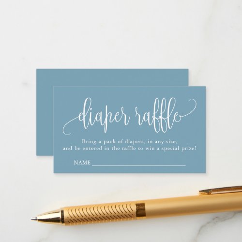 Calligraphy Baby Shower Diaper Raffle Blue White Enclosure Card