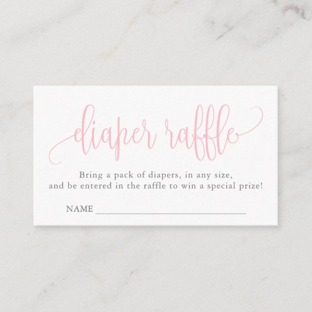 Calligraphy Baby Shower Diaper Raffle, Pink Enclosure Card (Front)